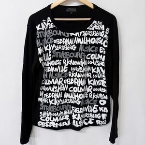 Paris Yan Master Graphic Long Sleeve Top US Size M Black White European Text
